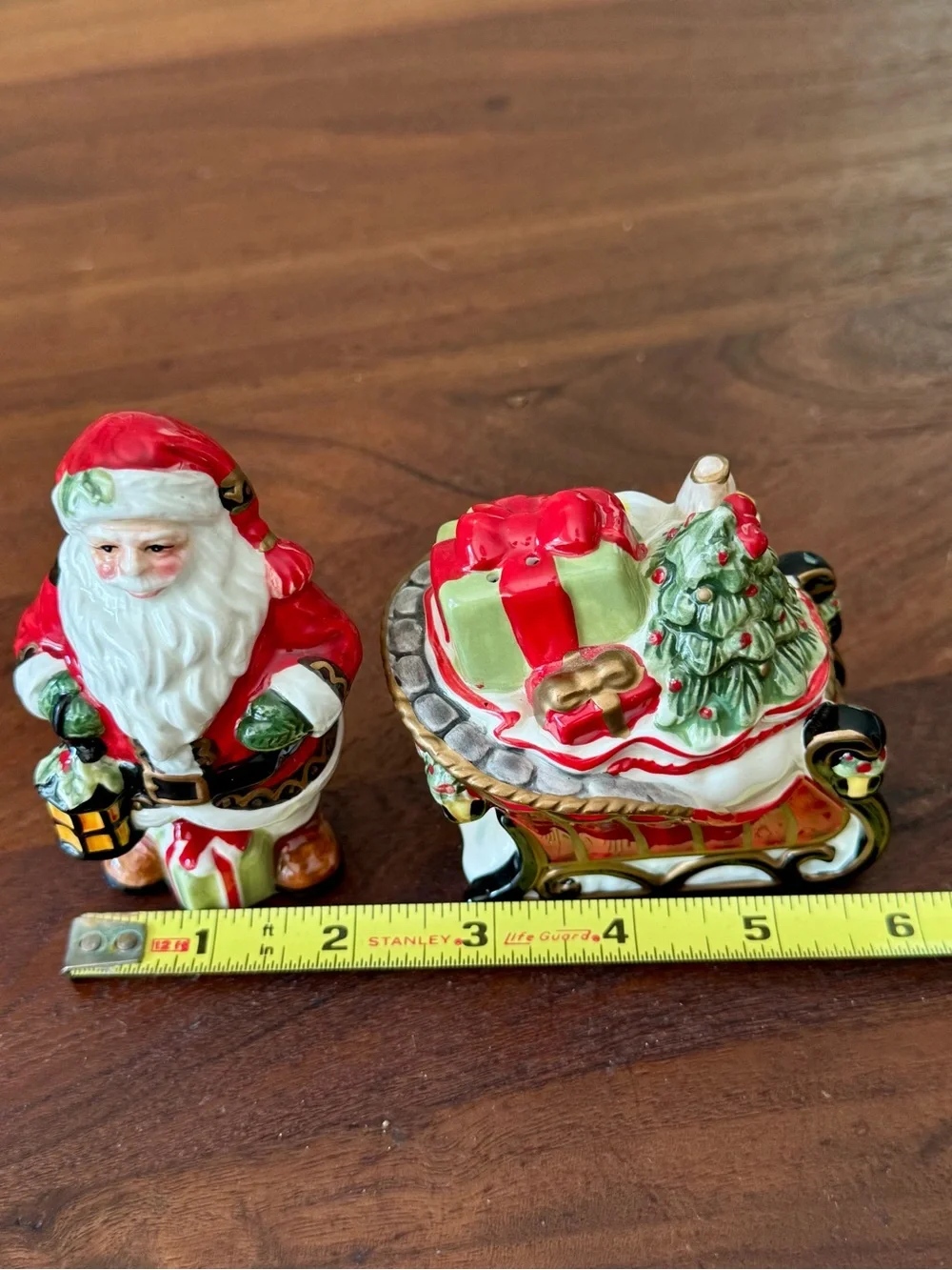Fitz and Floyd Santa & Sleigh Christmas Tree Salt Pepper Set Holiday Retired